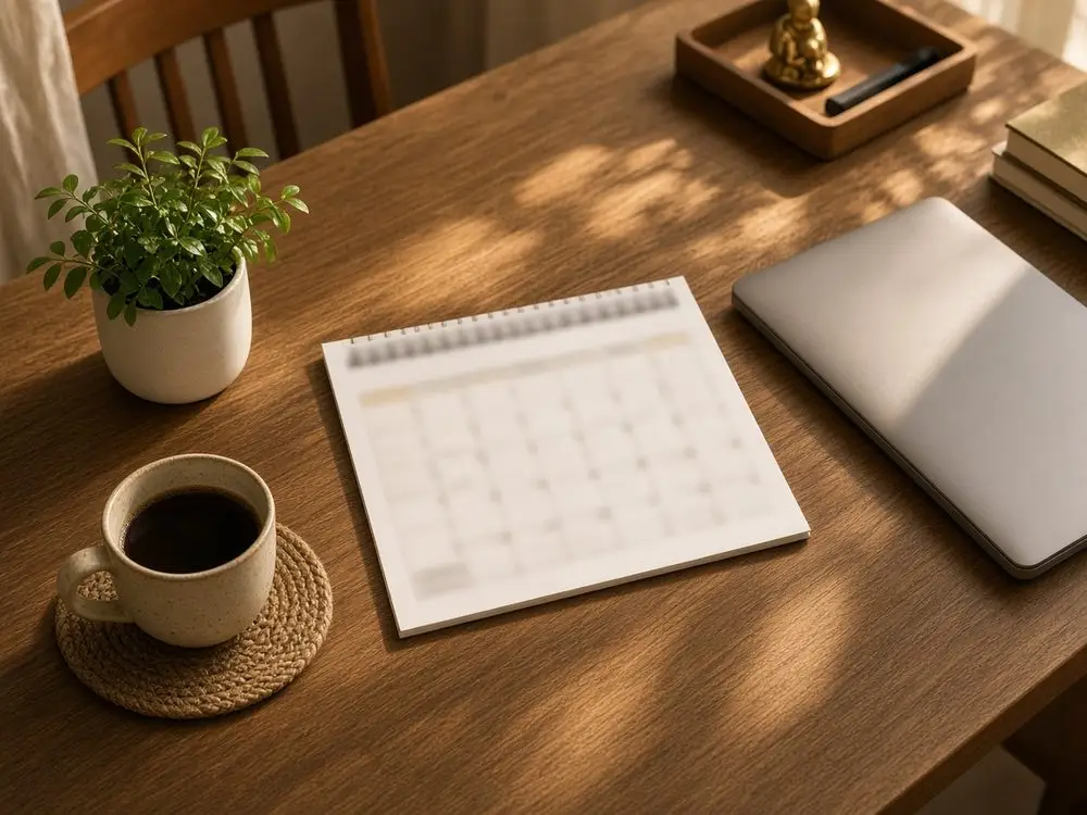 Morning desk set for a salary-day plan